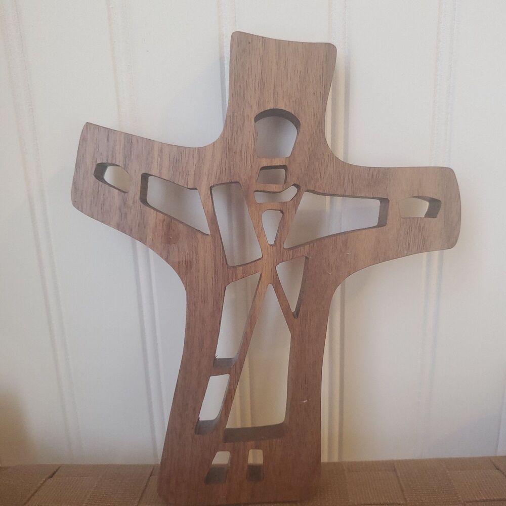 Handmade Signed Wood Cross Cutout Design Christian Wall Decor 8.5″
